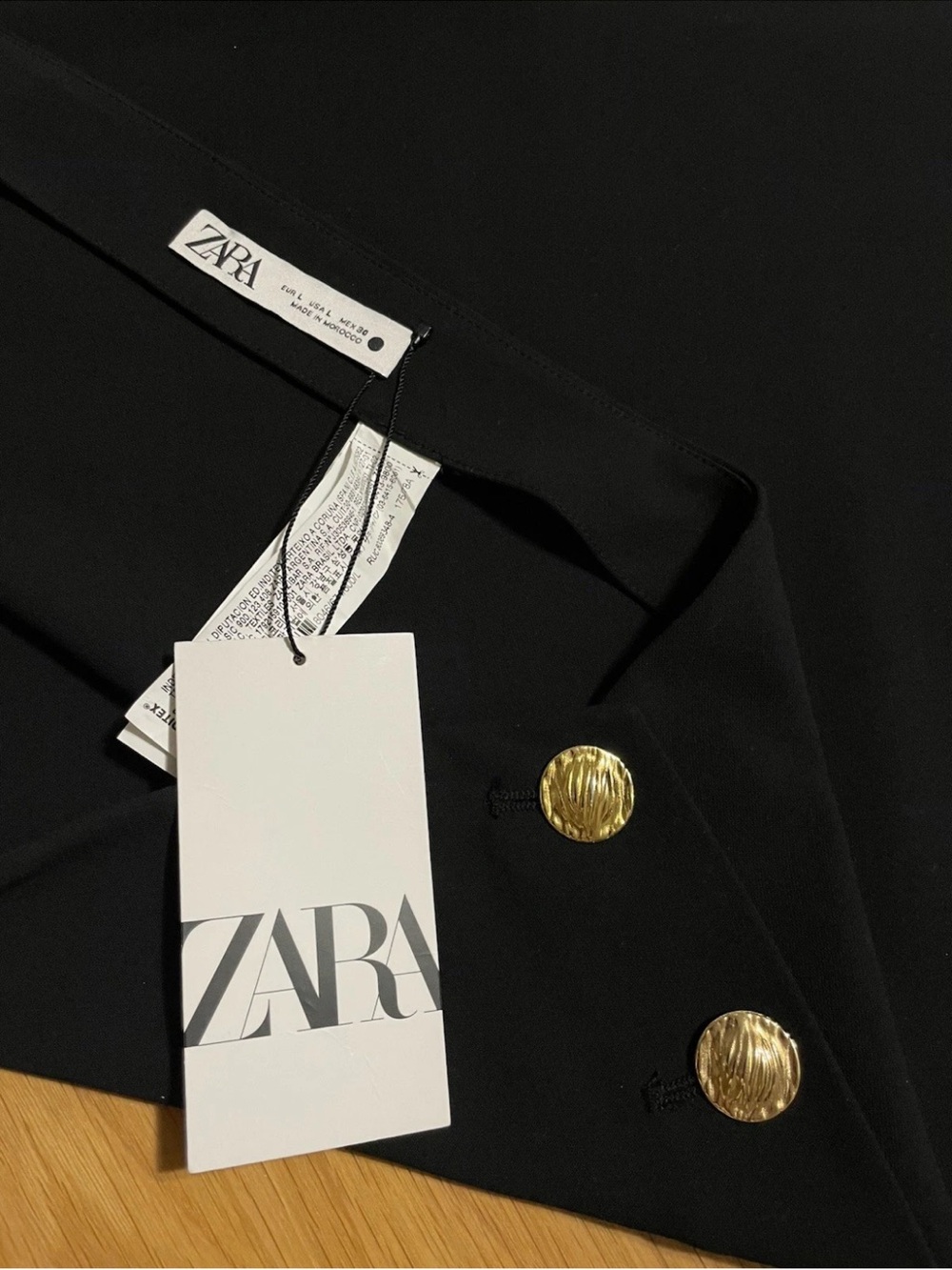 ZARA NWT Asymmetrical Black Mini Midi Skirt Side Button Avant-Garde Size L - Picture 6 of 11
